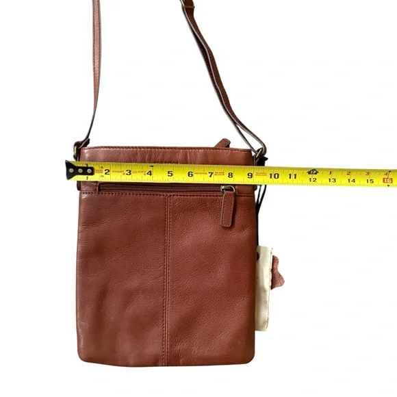 Margot Split Pocket Leather Crossbody Brown Bag Purse Adjustable Strap Slim - Picture 3 of 5